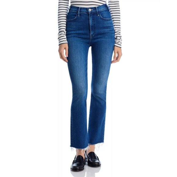 238$ MOTHER The Hustler Flood Frayed Hem Denim Jeans High Rise Size 24 Blue - Picture 1 of 4
